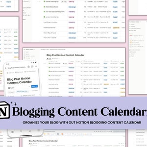 May include: A screenshot of a Notion page with a content calendar for a blog. The calendar is organized by date and includes a list of blog post ideas. The page is titled "Blog Post Notion Content Calendar".