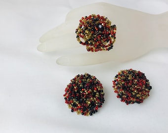 Conjunto de pendientes y anillo con cuentas de cúmulo galáctico, estilo vintage.