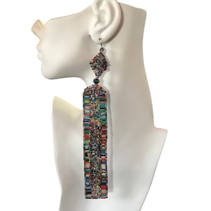 Multi-color seed bead earrings with Swarovski crystals-Elegant handcrafted beadwork earring-luxurious crystals and bead earrings