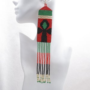 Boho Ankh Chandelier Earrings - Handwoven Beaded Statement Jewelry - Fashionable Seed beaded earrings - African Fashion fringe earrings