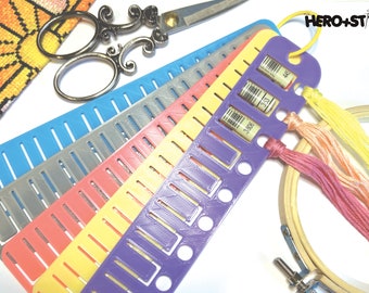 Compact Floss Thread Card Organizer with Label Tag Slots | Holds 10, Style: Long | Cross Stitch, Embroidery and Needlework Organization
