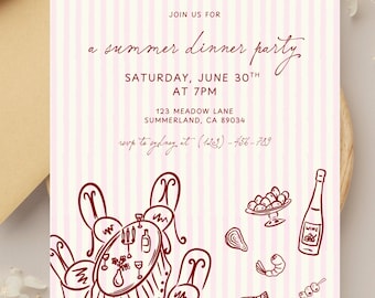 Hand Drawn Dinner Party Invitation Editable Dinner Party Invite Template Printable Dinner Party Birthday Invite Garden Dinner Party Invite
