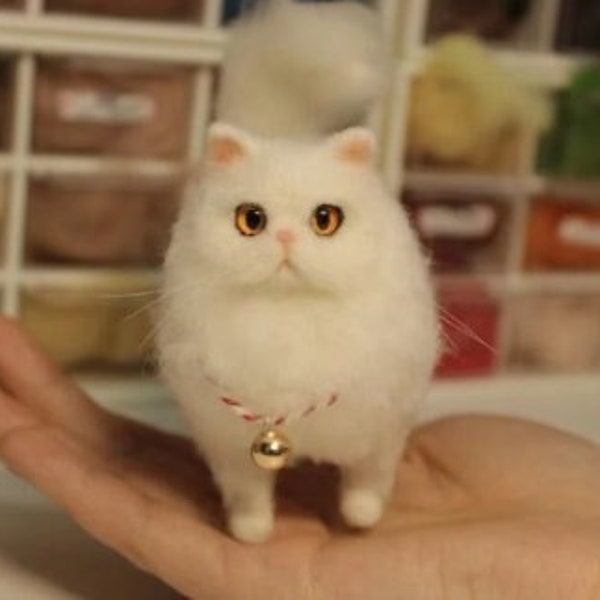 4 Inches Miniature Needle Felted Persian Cat Figurine,Felt Cat Ornament,Realistic Persian Cat Replica,Doll House Cat,Persian Cat Lovers Gift
