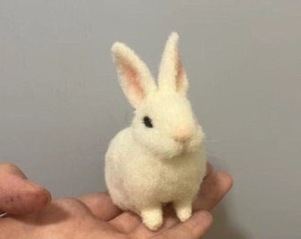 3 Inches Miniature Needle Felted Bunny/Rabbit,Needle Felted Animals/Pets,Doll House Miniature Rabbit Ornament,Bunny Loers Memorial Gift