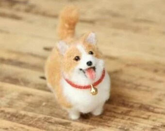 3 Inches Miniature Needle Felted Corgi Dog Figurine,Needle Felted Animals,Doll House Dog,Realistic Corgi Replica,Corgi Lovers Memorial Gift