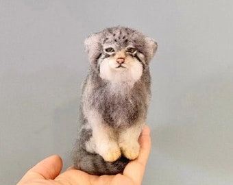 4 Inches Needle Felted Manul/Pallas's Cat,Realistic Felt Cat,Needle Felted Animals,Pallas's Cat Replica,Pallas's Cat/Manul Memorial Gift