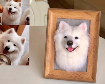 Retrato de perro de fieltro de aguja personalizado con marco de madera/Retrato de mascotas de fieltro personalizado/Animales de fieltro de aguja personalizados/Regalo de pérdida conmemorativa de pérdida de perro