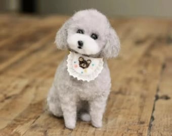 3 Inches Miniature Needle Felted Poodle Figurine,Needle Felted Animals,Doll House Dog,Realistic Felt Dog Replica,Poodle Lovers Gift