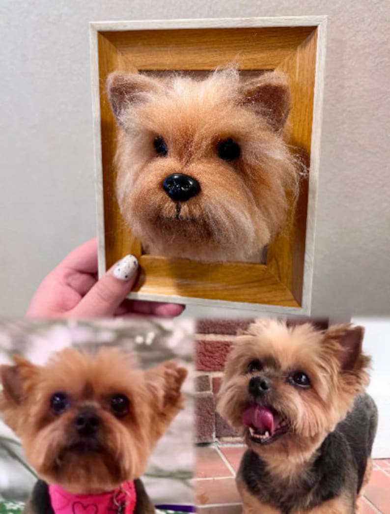 Custom Needle Felted Dog Portrait with Wooden FrameCustom Felt Pets PortraitCustom Needle Felted AnimalsDog Loss Memorial Loss Gift image 3