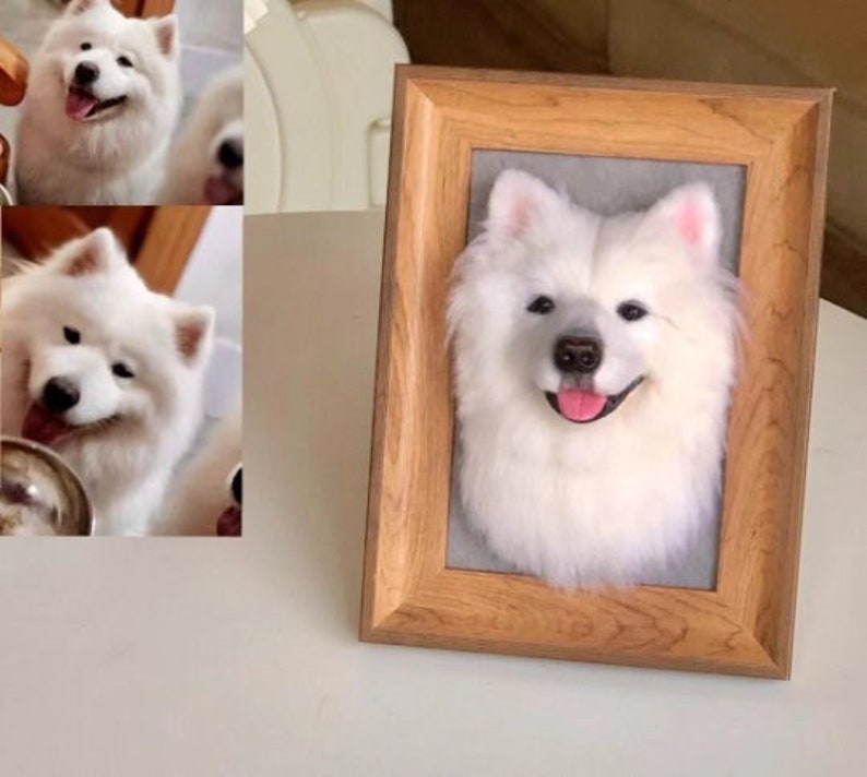 Custom Needle Felted Dog Portrait with Wooden FrameCustom Felt Pets PortraitCustom Needle Felted AnimalsDog Loss Memorial Loss Gift image 1
