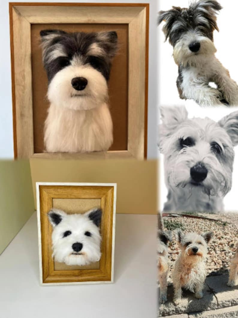 Custom Needle Felted Dog Portrait with Wooden FrameCustom Felt Pets PortraitCustom Needle Felted AnimalsDog Loss Memorial Loss Gift image 6