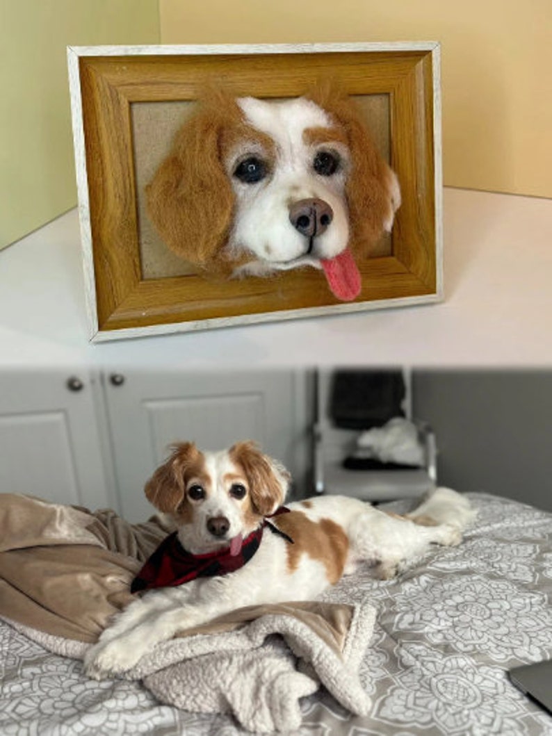 Custom Needle Felted Dog Portrait with Wooden FrameCustom Felt Pets PortraitCustom Needle Felted AnimalsDog Loss Memorial Loss Gift image 7