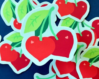 Heart Cherries Sticker: Large Waterproof Vinyl Decal