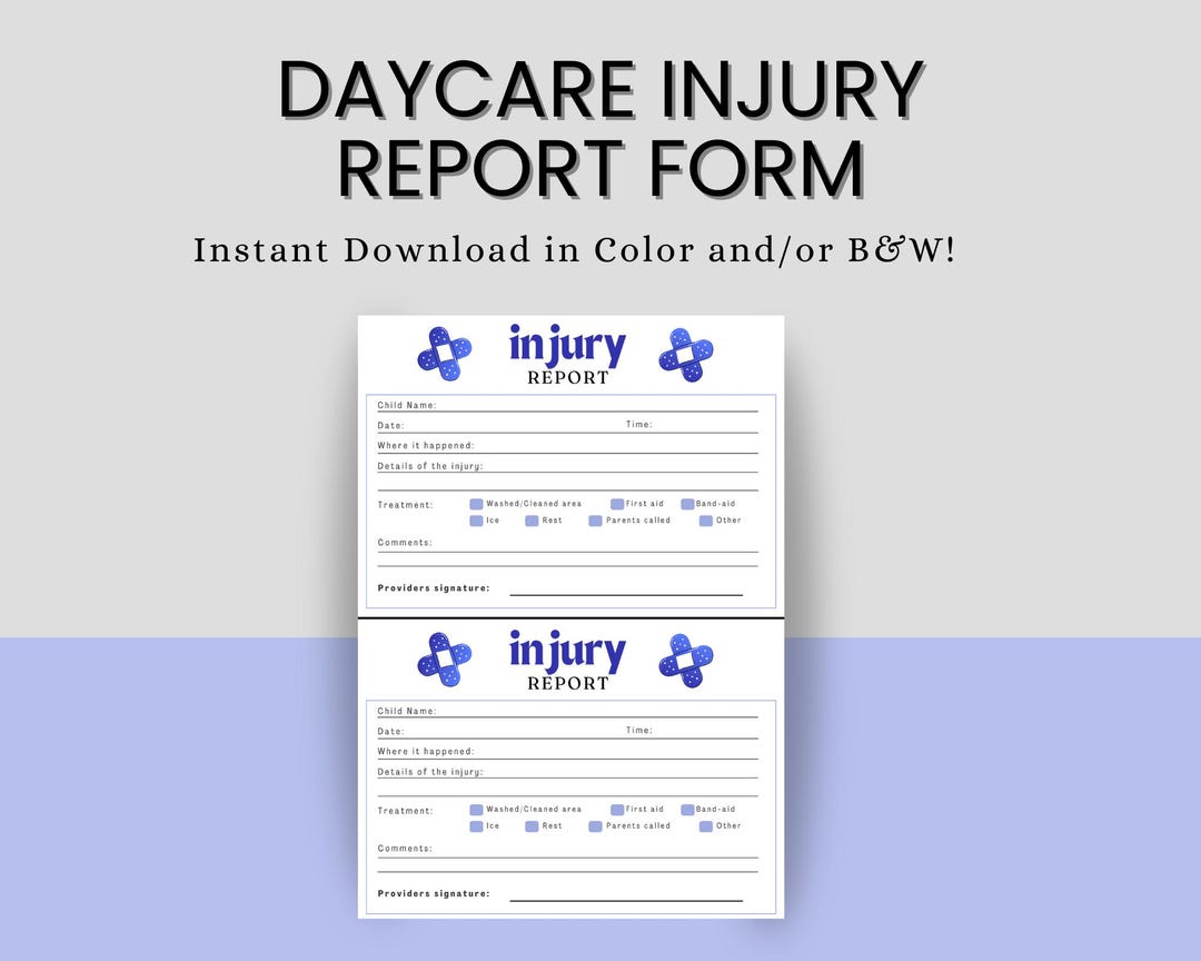 Home Daycare INJURY REPORT, Ouch Report, Incident Report Form, Child ...
