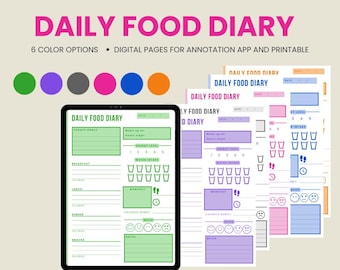 EDITABLE Food Journal, Printable Food Diary, Daily Food Journal, Fitness Meal Journal, Meal Diet Tracker, Calorie Tracker, Health Goals