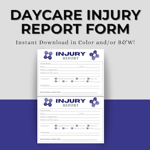DAYCARE INJURY REPORT, Ouch report, Incident Report Form, Home Daycare Incident Form, Childcare incident form, Boo Boo Report Printable pdf