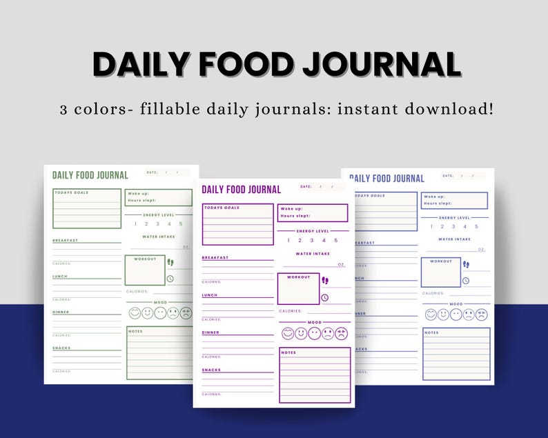 DAILY FOOD JOURNAL- Printable Food Diary, Meal Tracker Pdf, Calorie ...