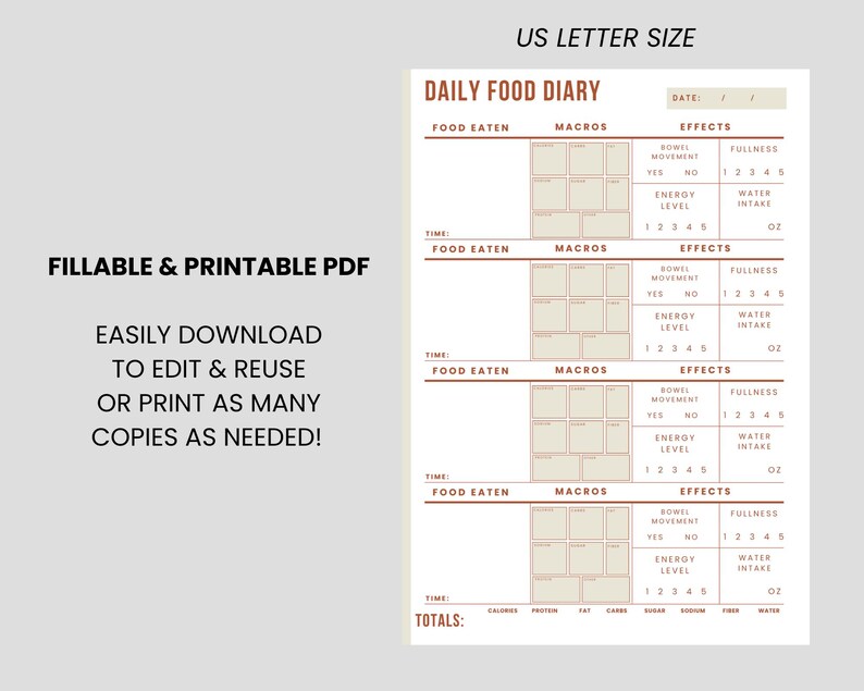 Macro Calorie Tracker, Daily Food Diary and Food Journal, Printable Food Log - Etsy
