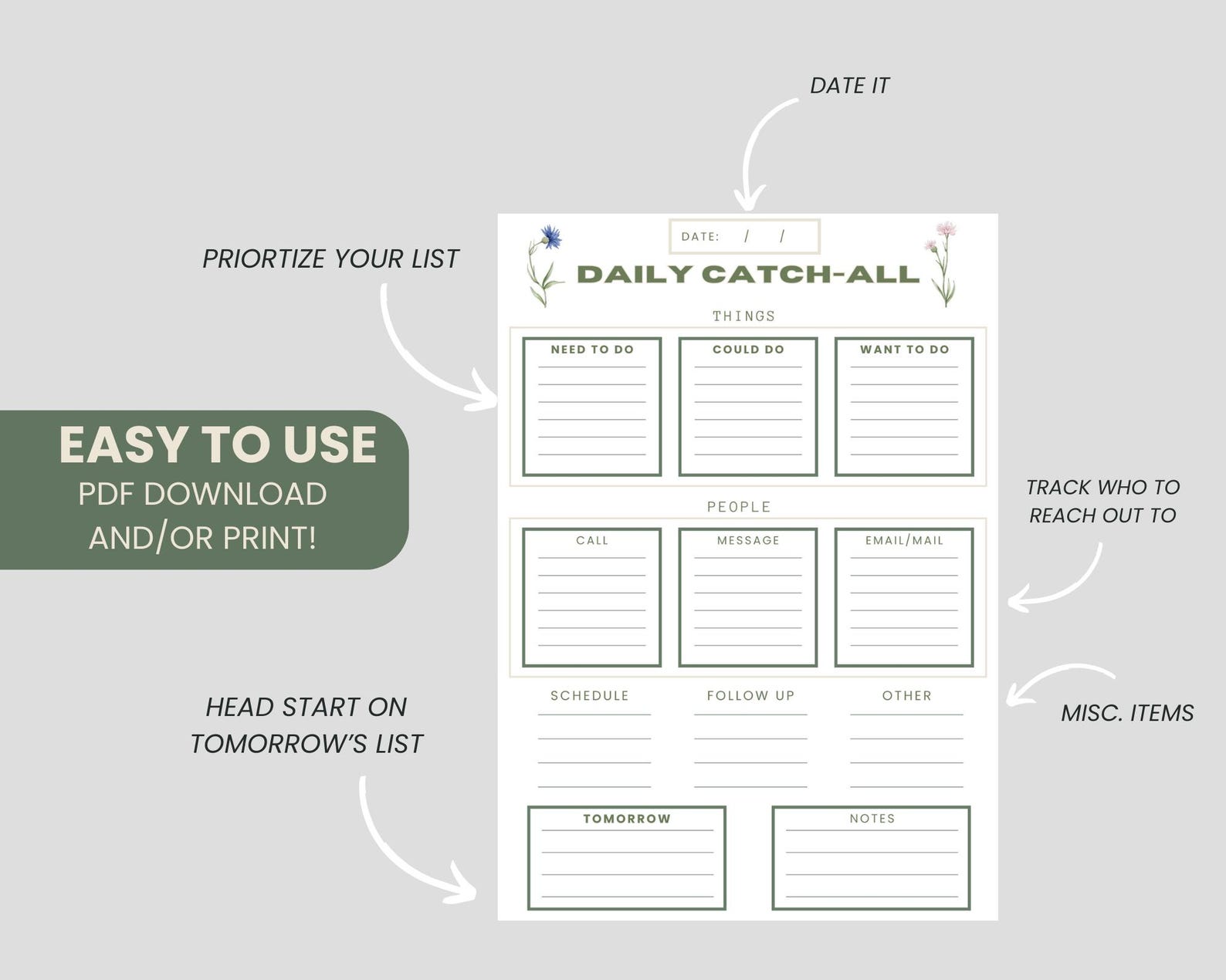 EDITABLE Brain Dump catch All Template, to Do List Printable, Daily ...