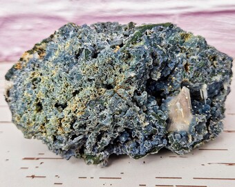 Natural Calcite on Blue Coral Chalcedony Specimen from India