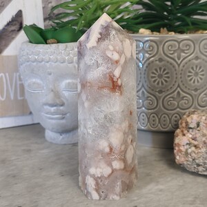 Stunning Flower Agate in Quartz Tower