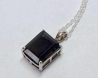 Ciondolo in quarzo fumé, collana in argento sterling 925