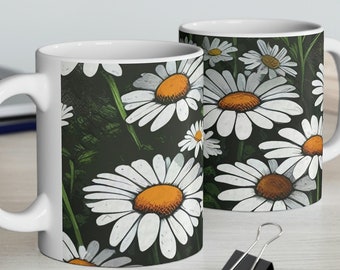 Daisy Art 11oz Mug, Flower Art, Tea Mug, Hot Chocolate Mug, Gift for Him, Gift for Her, Mother's Day Gift, Father's Day Gift, Daisies