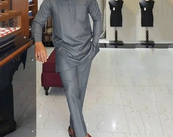 Grey Two-Piece Muslim Men's Suit - Traditional Kandura/Thobe with Pants