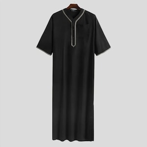 Handmade Solidcolor Thobe Islamic Men's Dress Dishdashah for Muslim Mens Thawb Arab Fashion