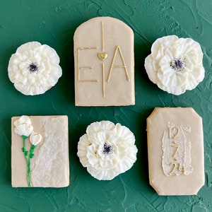Wedding Anniversary Engagement Royal Icing Cookies Party Elegant Golden Set of 12, 24, 48, 96