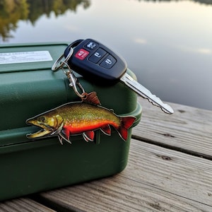 Brook Trout Flat Fish Keychain, Realistic, Fishing, Boat, Keys