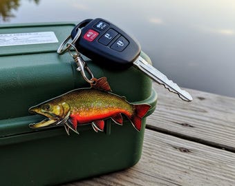Porte-clés poisson plat omble de fontaine, réaliste, pêche, bateau, clés
