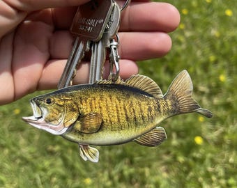 Porte-clés poisson plat achigan à petite bouche, réaliste, pêche, bateau, clés