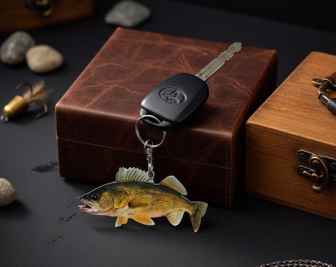Walleye Flat Fish Keychain, Realistic, Fishing, Boat, Keys