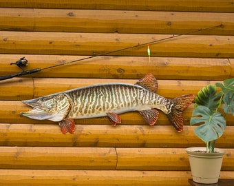 Tiger Musky Replica Wall Art - 52 Inch Metal, Realistic Musky Rustic Decor for Home, Lodge, Lake Home, and Cabin