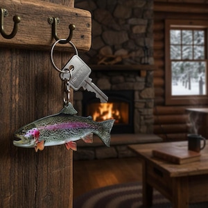 Regenbogen Forelle Plattfisch Schlüsselanhänger, Realistisch, Angeln, Boot, Schlüssel