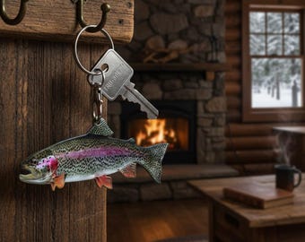 Porte-clés poisson plat truite arc-en-ciel, réaliste, pêche, bateau, clés