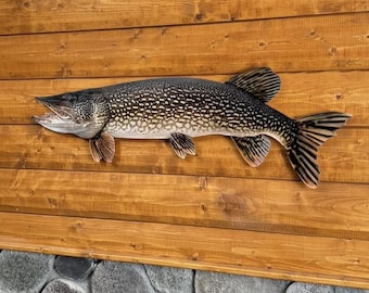 Northern Pike Replica, 2D Flat Metal Realistic Cabin Lake House Wall Decor