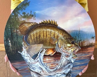 Smallmouth Bass Art, Smallmouth Bass Wall Art, Large 24 Inch Round Metal Art