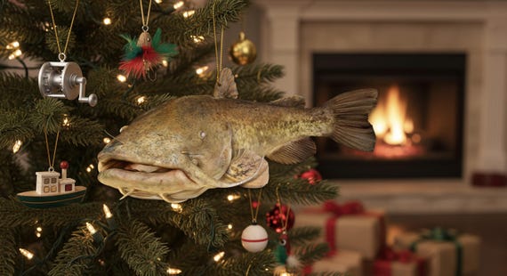 Realistic Flathead Catfish Christmas Ornament – Flat Metal Fishing Ornament Gift for Anglers