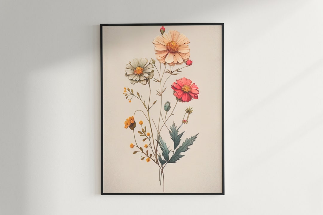 Printable Flower Wall Art Flower Drawing Artwork for Wall Etsy