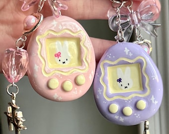 Tamagotchi Miffy Keychain  – Pastel Kawaii Polymer Clay Beaded Charm