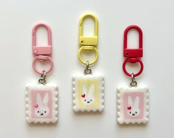 Miffy Stamp Polymer Clay Keychain, Pastel Bunny Bag Charm, Kawaii Style