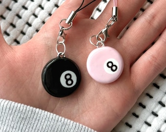 8 Ball Phone Charm – Polymer Clay Billiard Accessory Keychain