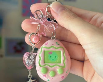 Handmade Polymer Clay Tamagotchi Keychain | Pink Sage Smiski Bag Charm, Backpack Accessory
