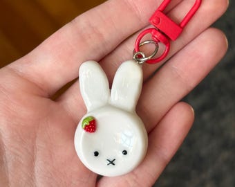 Handmade Miffy Worry Stone Bag Charm | Strawberry Fidget Keychain