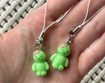 Handmade Polymer Clay Phone Charm – Smiski Inspired Glow in the Dark Keychain
