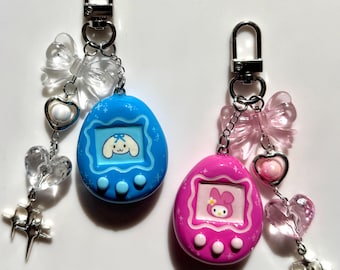 My Melody, Cinnamoroll Tamagotchi Keychain  – Y2K Kawaii Polymer Clay Beaded Charm