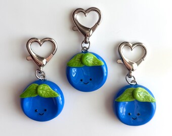 Blueberry Worry Stone Heart Clasp Bag Charm | Fruit Fidget Keychain