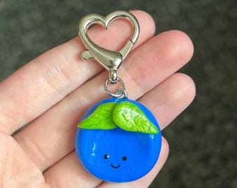 Blueberry Worry Stone Heart Clasp Bag Charm | Fruit Fidget Keychain